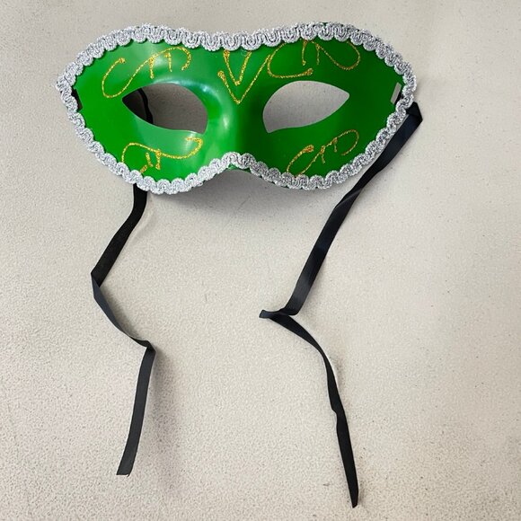 Masquerade Mask Green Gold Silver Tie Back Fancy Halloween Costume Party - Picture 1 of 4